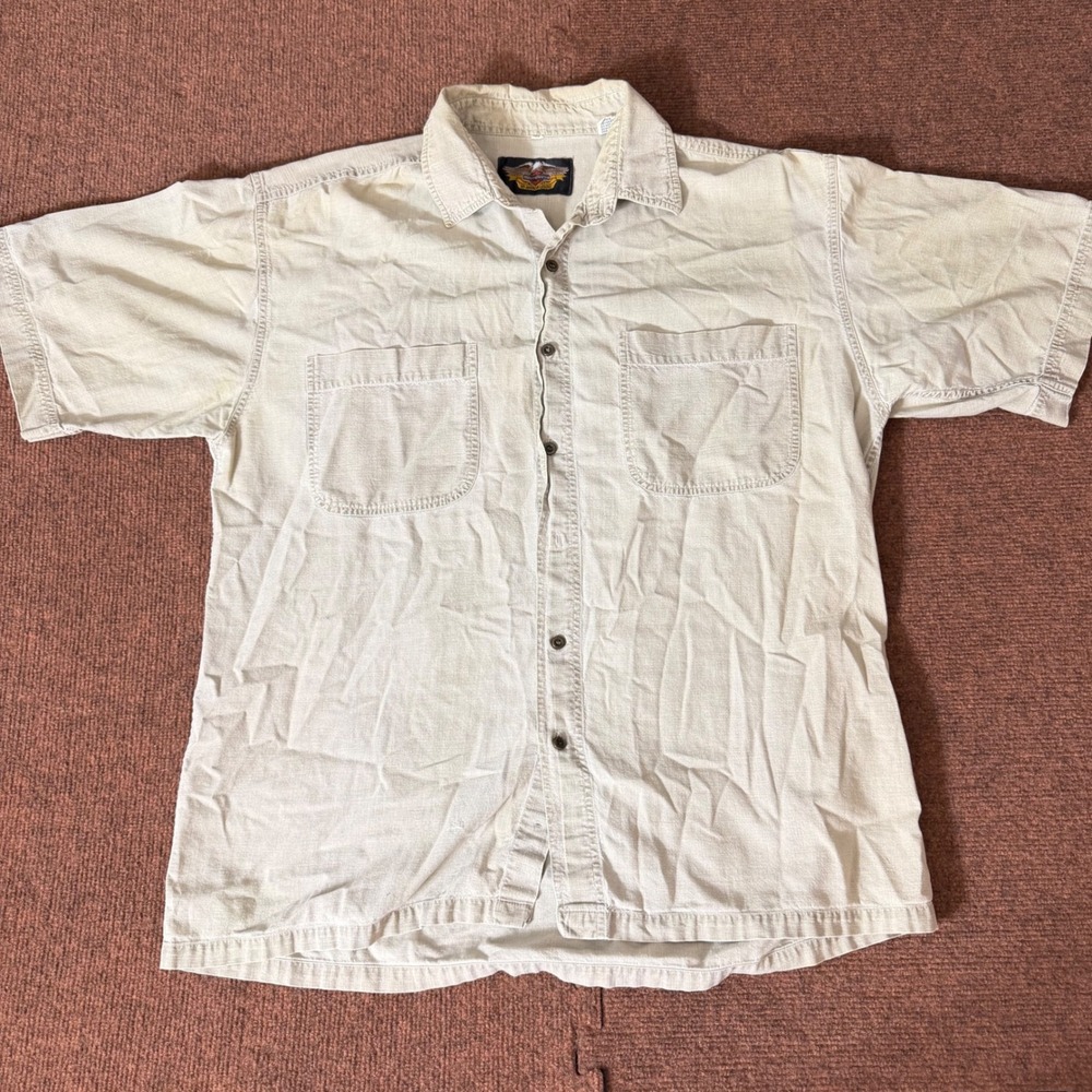 Harley Davidson Mens Medium Tan Cotton Short Sleeve Motorcycle Graphic Shirt